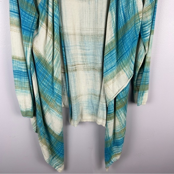Anthropologie Sparrow Revolution Plaid Asymmetrical Draped Cardigan Medium Blue - Picture 4 of 15